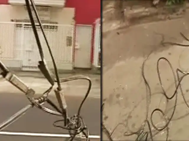 Cables caídos restringen el tránsito vehicular en calle de Lince