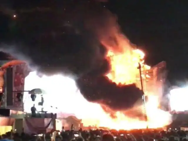 Gigantesco incendio se registra durante festival de música en  España