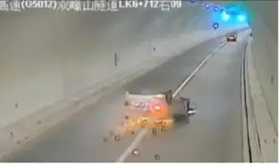 China: conductor se estrella en túnel y resulta ileso