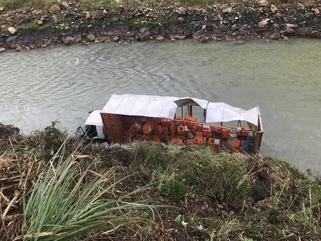 Camión cargado con pavos cae a río y transeúntes roban la mercadería