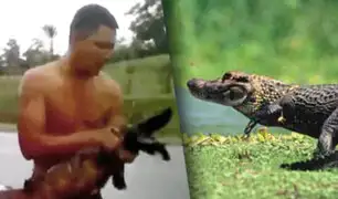 Iquitos: pobladores atrapan a lagarto que intentó morder a dos niños