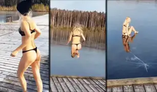 Rusia: joven intentó lanzarse a un lago congelado y acabó fracturándose el tobillo