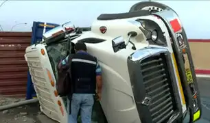 SMP: camión que trasladaba menestras se vuelva en plena av. Lima