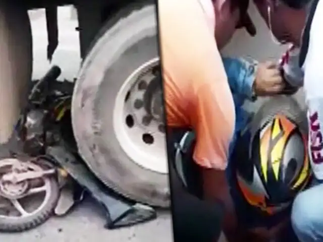 Pucallpa: motociclista salvó de morir luego de quedar atrapada bajó un camión