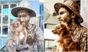 Conoce al perro que finge ser estatua para ayudar a su dueño a ganar dinero