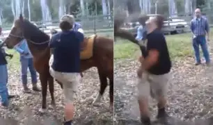 VIDEO: caballo casi mata de una patada a sujeto que intentaba montarlo