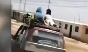 Chiclayo: imprudente viaja con niños en techo de vehículo