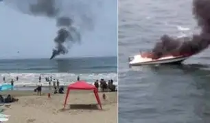 Santa María del Mar: yate se incendia en la playa y deja un herido con quemaduras en el rostro