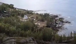 Captan impresionante deslizamiento de tierra en costa de Noruega