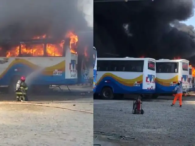 Piura: incendio consume dos buses en una cochera