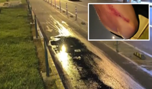 ¡Pedaleando el peligro! Un joven sufrió accidente en ciclovía inundada de aceite en el Rímac