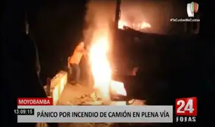 Tarapoto: camión se incendia y termina convertido en chatarra