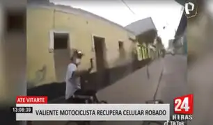 Motociclista obliga a ladrón a devolver celular robado en Ate