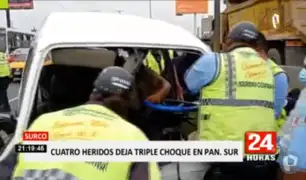 Surco: cuatro heridos deja triple choque en la Panamericana Sur