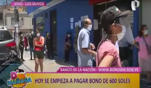 D'mañana: largas colas para cobrar bono 600 en exteriores de banco en Los Olivos