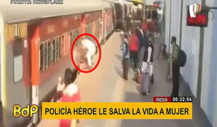 India: policía le salva la vida a mujer que casi es arrollada por un tren