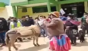 Huancavelica: obligan a alcalde a pasear en burro vestido de mujer por incumplir promesas