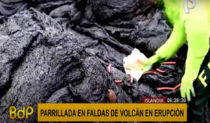 Islandia: científicos hacen parrillada con lava en faldas de volcán en erupción