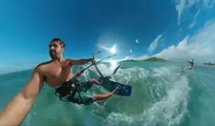 Extremo: tablista realiza increíble salto sobre una isla paradisiaca