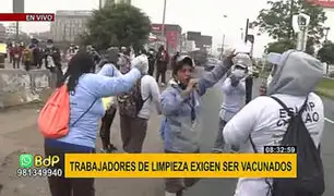 Trabajadores de limpieza de Eslimp Callao protestan por ser excluidos de la vacunación