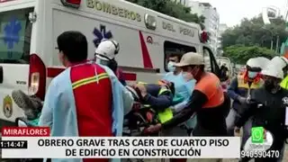 Miraflores: obrero permanece grave tras caer desde cuarto piso de un edificio