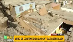 Peligro en Comas: muro de contención colapsa y cae sobre vivienda
