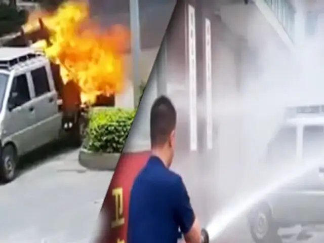 Camioneta en llamas llega hasta una estación de bomberos