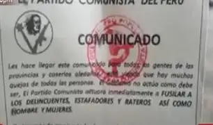 Huánuco: hallan volantes alusivos al partido comunista en el que advierten que van a limpiar la zona