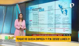 Lima y Callao bajan a nivel de riesgo alto: toque de queda empieza a las 11 pm desde el lunes 21