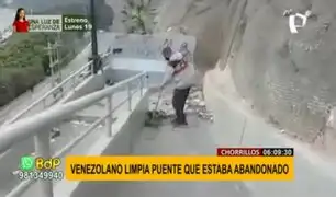 Chorrillos: ciudadano venezolano limpia puente peatonal abandonado