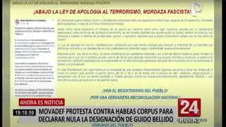 Movadef protesta contra habeas corpus para declarar nula la designación de Guido Bellido como premier