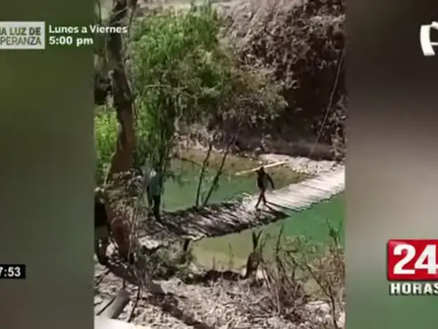 Personas arriesgan sus vidas al cruzar precario puente en Huánuco