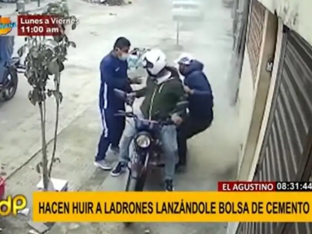 El Agustino: vecino frustra asalto a motorizado tras arrojar una bolsa de cemento a ladrones