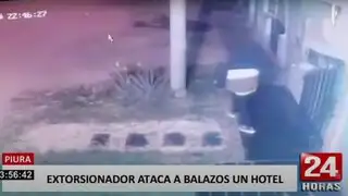Piura: cámara capta a extorsionador disparando a fachada de hotel