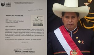 Presidenta del Congreso notifica a Pedro Castillo sobre moción de vacancia presidencial