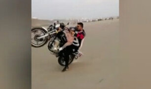 Sujeto realizó peligrosa pirueta con su motocicleta mientras llevaba a su hija abordo
