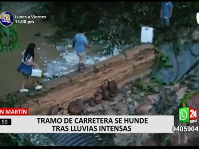 San Martín: activación de quebrada por lluvias provoca hundimiento de carretera