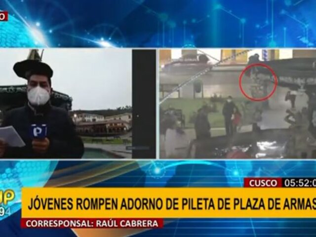 Cusco: captan a tres menores dañando pileta de la Plaza de Armas