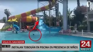 VES: instalan tobogán en piscina en presencia de niños