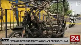 Los Olivos: queman mototaxi de ladrón que arrastró a una menor para robarle su celular