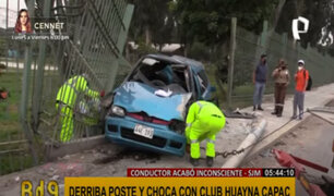 SJM: conductor derriba poste y choca contra rejas del club Huayna Capac