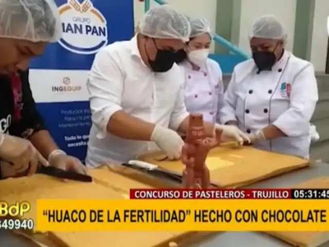 Concurso de pastelería en Trujillo: elaboran huaco de la fertilidad bañado en chocolate
