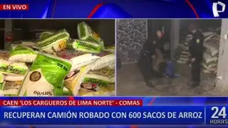 Recuperan camión robado que transportaba 600 sacos de arroz