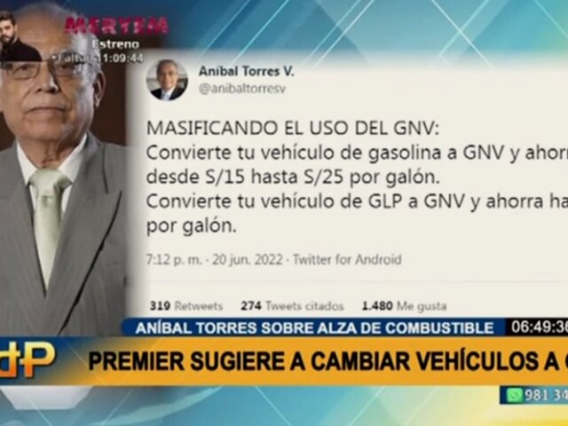 Aníbal Torres desató polémica tras sugerir cambiar vehículos a GNV