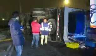 Surco: camión frigorífico termina volcado cuando trasladaba seis toneladas de pescado