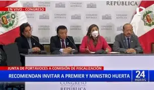 Junta de Portavoces recomienda a Comisión de Fiscalización citar al premier y al ministro Huerta