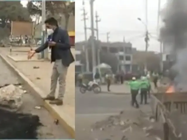 Disturbios en Comas: manifestantes quemaron llantas y conminaron a conductores a retirarse