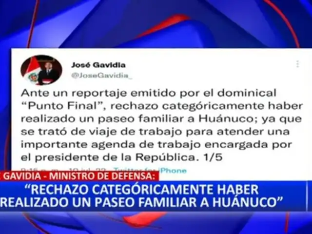 José Gavidia: "Rechazo categóricamente haber realizado un viaje familiar a Huánuco"