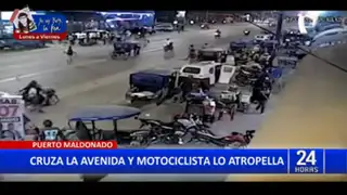 Puerto Maldonado: Cámaras de seguridad captan a motociclista atropellado a sujeto