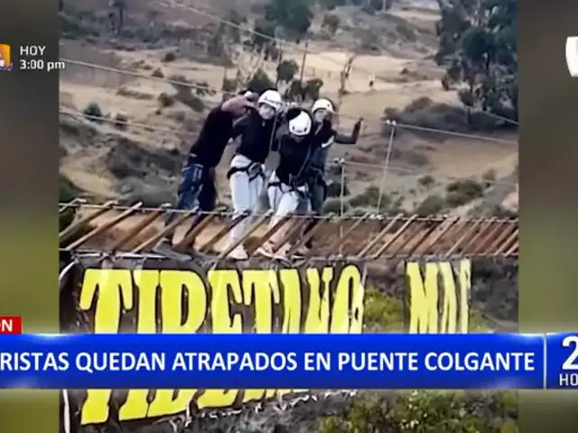 Oyón: turistas quedan atrapados en puente colgante tras romperse cuerda que lo sostenía